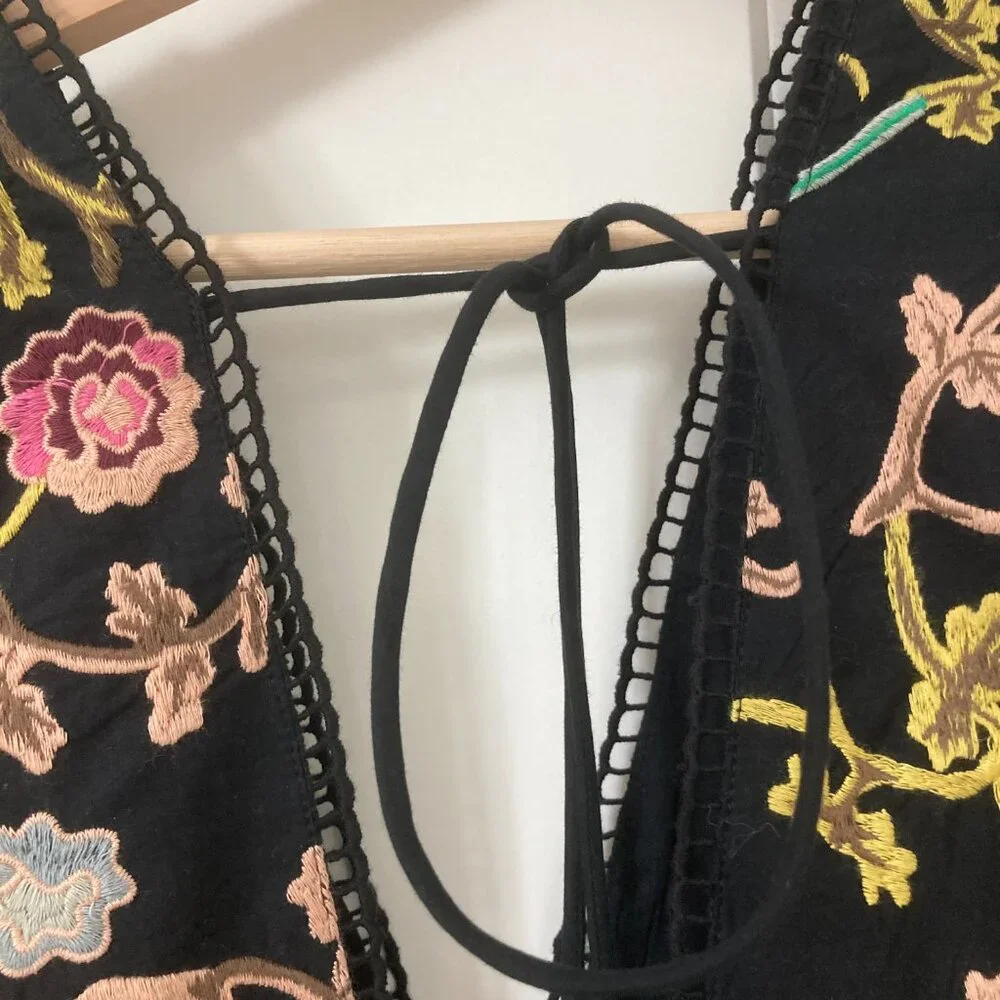 NWOT Anthropologie Mini Black Flower Dress - Picture 5 of 7